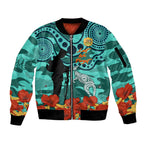 Custom Matildas ANZAC Day Sleeve Zip Bomber Jacket Lest We Forget Poppies Mix Camouflage Turquoise