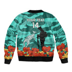 Custom Matildas ANZAC Day Sleeve Zip Bomber Jacket Lest We Forget Poppies Mix Camouflage Turquoise