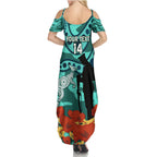 Custom Matildas ANZAC Day Summer Maxi Dress Lest We Forget Poppies Mix Camouflage Turquoise