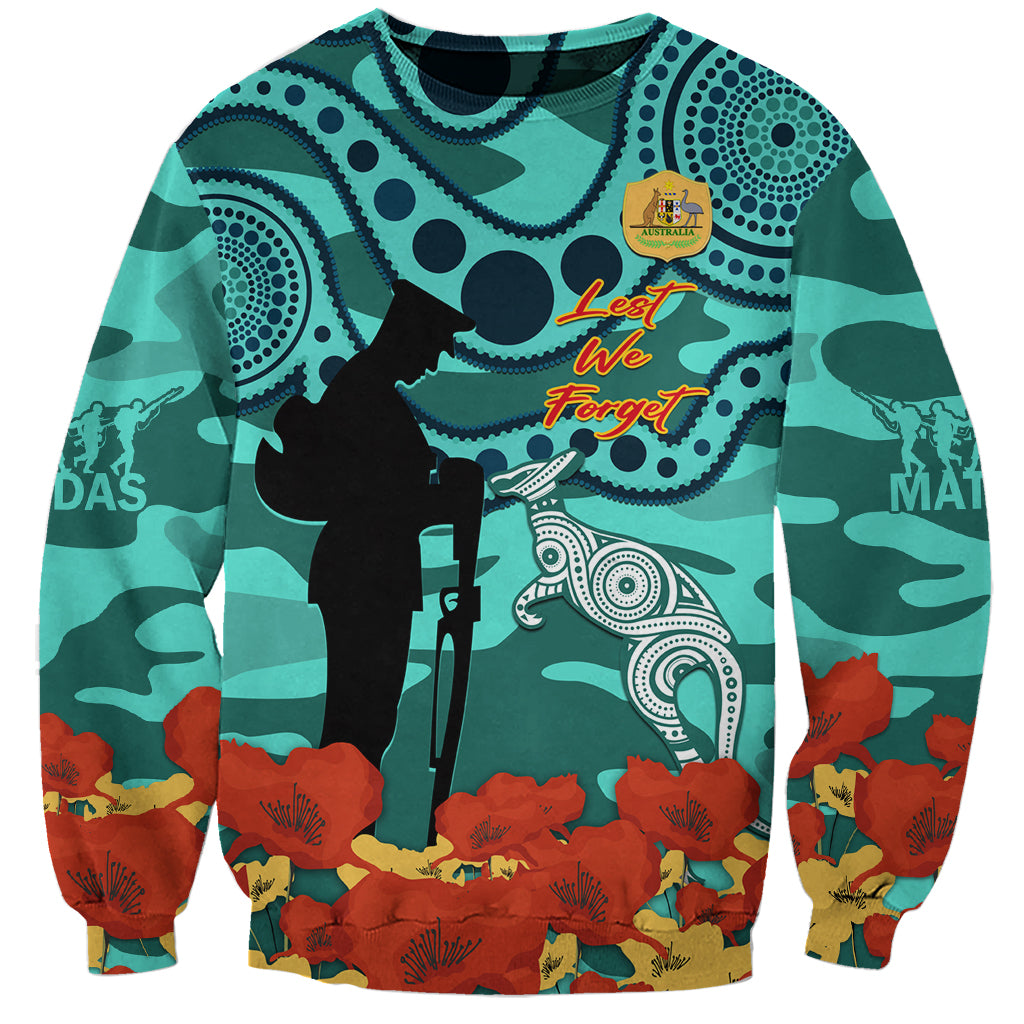 Custom Matildas ANZAC Day Sweatshirt Lest We Forget Poppies Mix Camouflage Turquoise