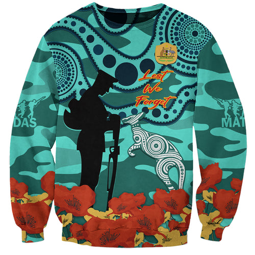 Custom Matildas ANZAC Day Sweatshirt Lest We Forget Poppies Mix Camouflage Turquoise