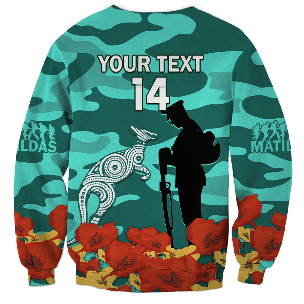 Custom Matildas ANZAC Day Sweatshirt Lest We Forget Poppies Mix Camouflage Turquoise