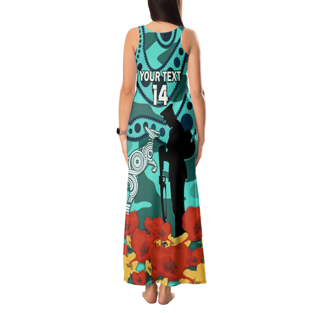 Custom Matildas ANZAC Day Tank Maxi Dress Lest We Forget Poppies Mix Camouflage Turquoise