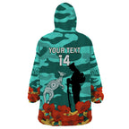 Custom Matildas ANZAC Day Wearable Blanket Hoodie Lest We Forget Poppies Mix Camouflage Turquoise