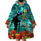 Custom Matildas ANZAC Day Wearable Blanket Hoodie Lest We Forget Poppies Mix Camouflage Turquoise