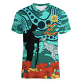 Custom Matildas ANZAC Day Women V Neck T Shirt Lest We Forget Poppies Mix Camouflage Turquoise