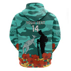 Custom Matildas ANZAC Day Zip Hoodie Lest We Forget Poppies Mix Camouflage Turquoise