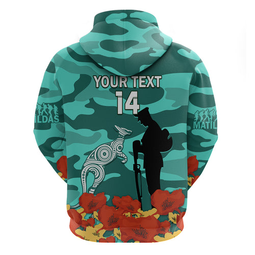 Custom Matildas ANZAC Day Zip Hoodie Lest We Forget Poppies Mix Camouflage Turquoise