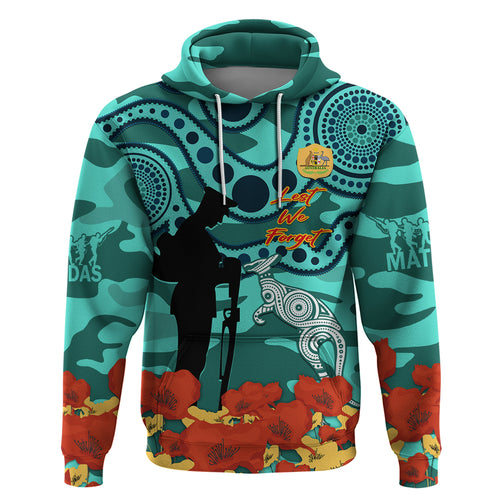 Custom Matildas ANZAC Day Zip Hoodie Lest We Forget Poppies Mix Camouflage Turquoise