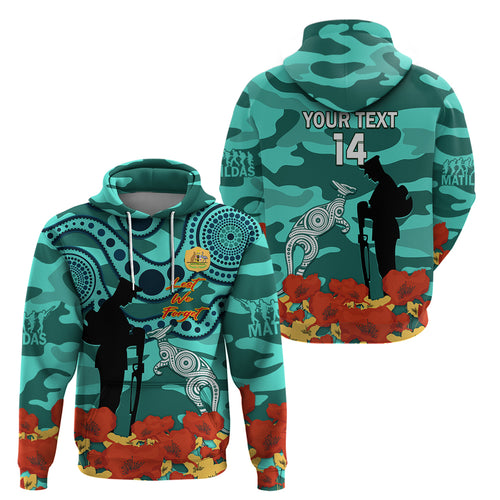 Custom Matildas ANZAC Day Zip Hoodie Lest We Forget Poppies Mix Camouflage Turquoise