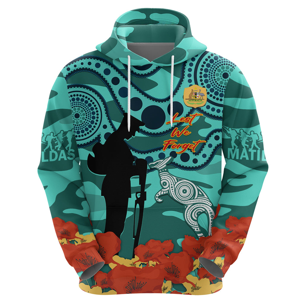 Custom Matildas ANZAC Day Zip Hoodie Lest We Forget Poppies Mix Camouflage Turquoise