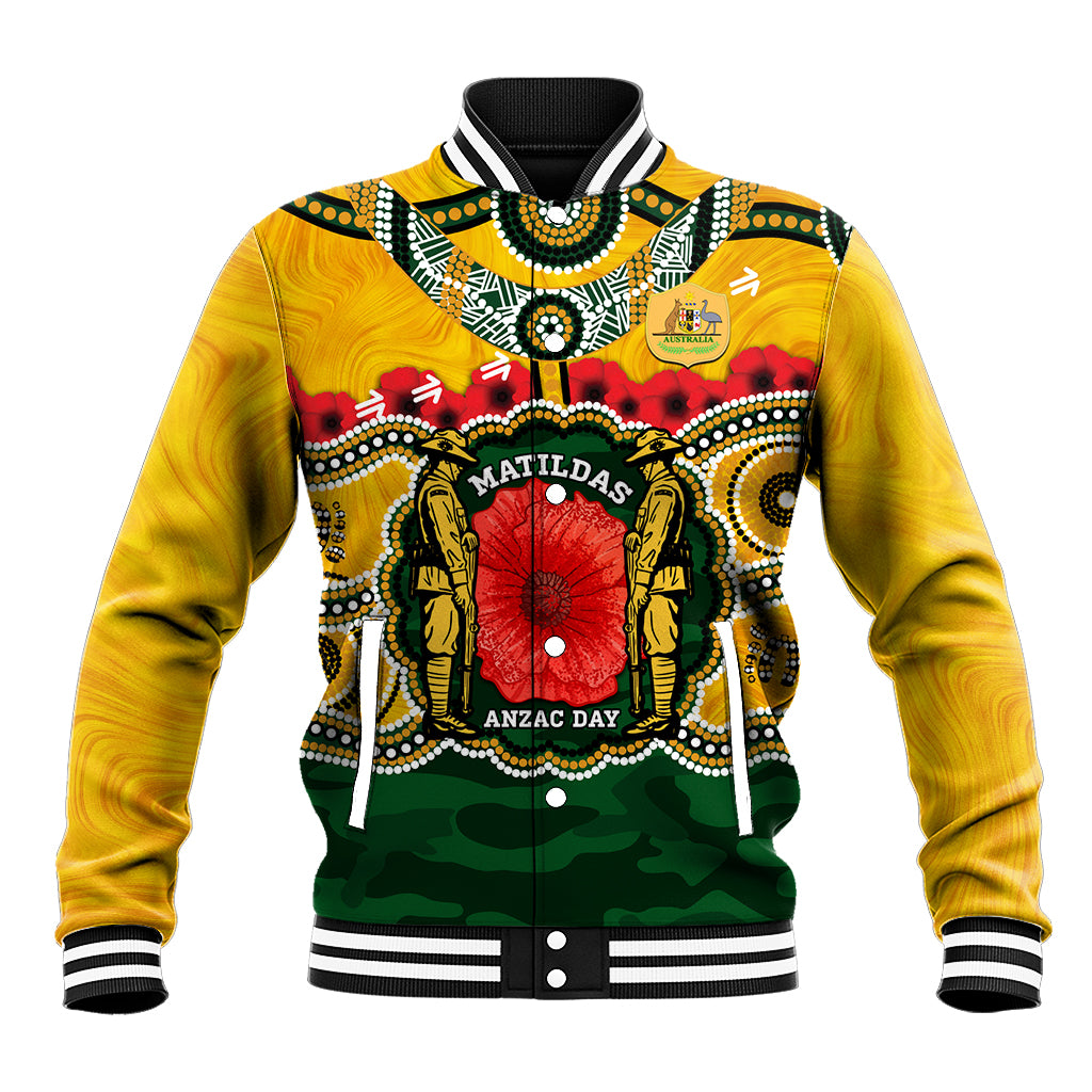 Matildas ANZAC Day 2024 Baseball Jacket Australian Army We Will Remember Them Aboriginal Art