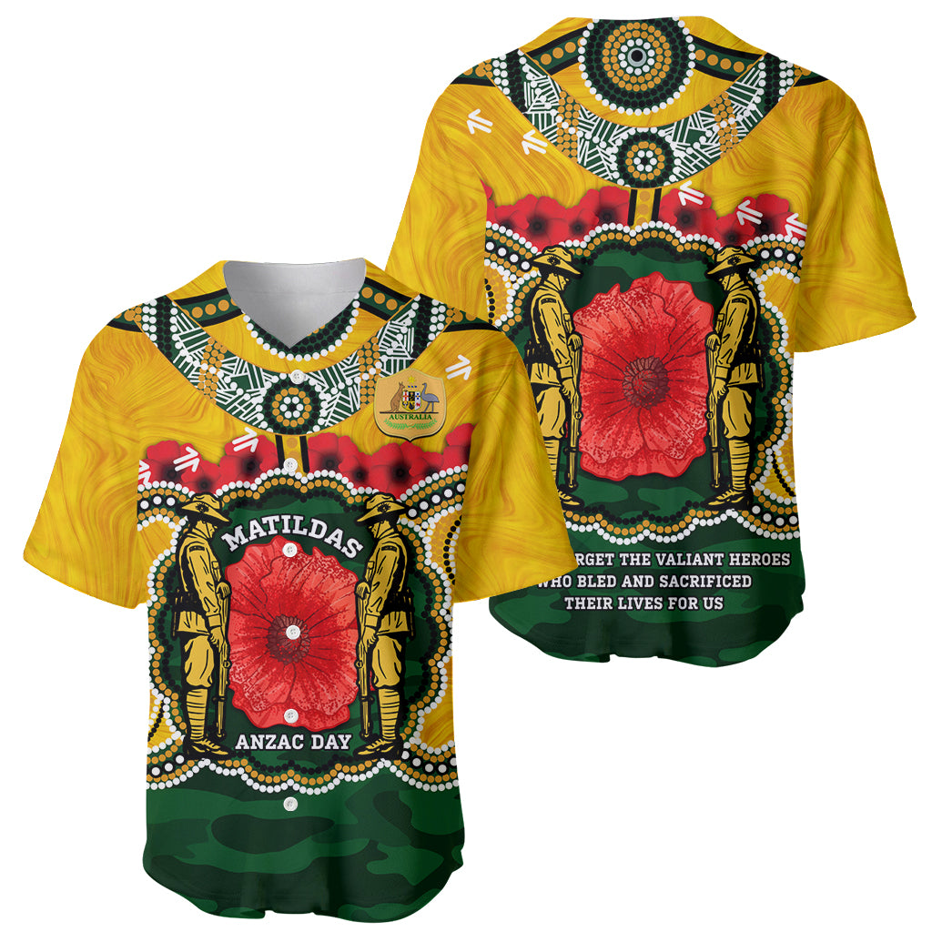 Matildas ANZAC Day 2024 Baseball Jersey Australian Army We Will Remember Them Aboriginal Art