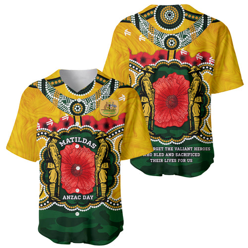 Matildas ANZAC Day 2024 Baseball Jersey Australian Army We Will Remember Them Aboriginal Art