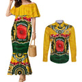 Matildas ANZAC Day 2024 Couples Matching Mermaid Dress and Long Sleeve Button Shirt Australian Army We Will Remember Them Aboriginal Art