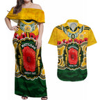 Matildas ANZAC Day 2024 Couples Matching Off Shoulder Maxi Dress and Hawaiian Shirt Australian Army We Will Remember Them Aboriginal Art