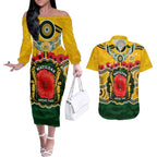 Matildas ANZAC Day 2024 Couples Matching Off The Shoulder Long Sleeve Dress and Hawaiian Shirt Australian Army We Will Remember Them Aboriginal Art
