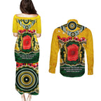 Matildas ANZAC Day 2024 Couples Matching Puletasi and Long Sleeve Button Shirt Australian Army We Will Remember Them Aboriginal Art