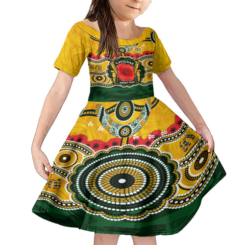Matildas ANZAC Day 2024 Family Matching Off Shoulder Long Sleeve Dress and Hawaiian Shirt Australian Army We Will Remember Them Aboriginal Art
