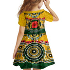 Matildas ANZAC Day 2024 Family Matching Off Shoulder Short Dress and Hawaiian Shirt Australian Army We Will Remember Them Aboriginal Art