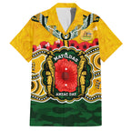 Matildas ANZAC Day 2024 Family Matching Off Shoulder Short Dress and Hawaiian Shirt Australian Army We Will Remember Them Aboriginal Art
