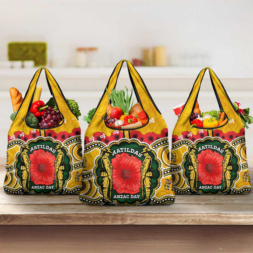 Matildas ANZAC Day Grocery Bag Australian Army We Will Remember Them Aboriginal Art