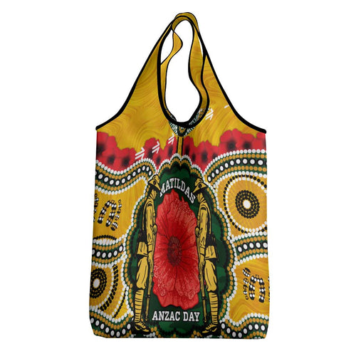 Matildas ANZAC Day Grocery Bag Australian Army We Will Remember Them Aboriginal Art