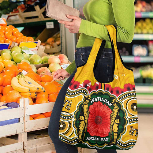Matildas ANZAC Day Grocery Bag Australian Army We Will Remember Them Aboriginal Art