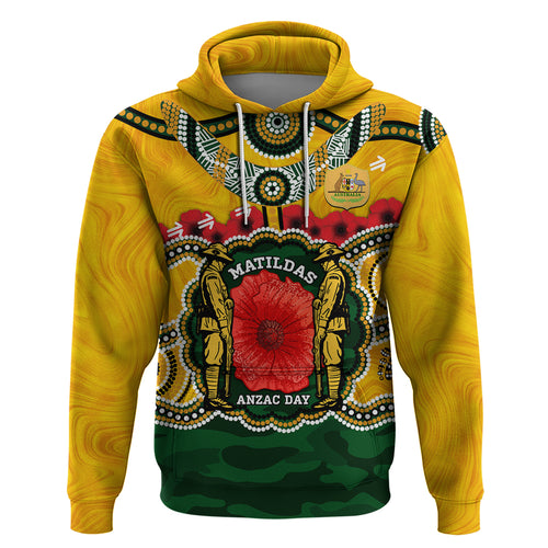 Matildas ANZAC Day 2024 Hoodie Australian Army We Will Remember Them Aboriginal Art