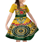 Matildas ANZAC Day 2024 Kid Short Sleeve Dress Australian Army We Will Remember Them Aboriginal Art