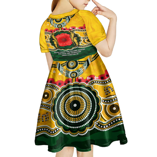 Matildas ANZAC Day 2024 Kid Short Sleeve Dress Australian Army We Will Remember Them Aboriginal Art