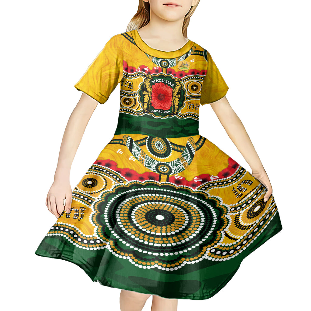 Matildas ANZAC Day 2024 Kid Short Sleeve Dress Australian Army We Will Remember Them Aboriginal Art