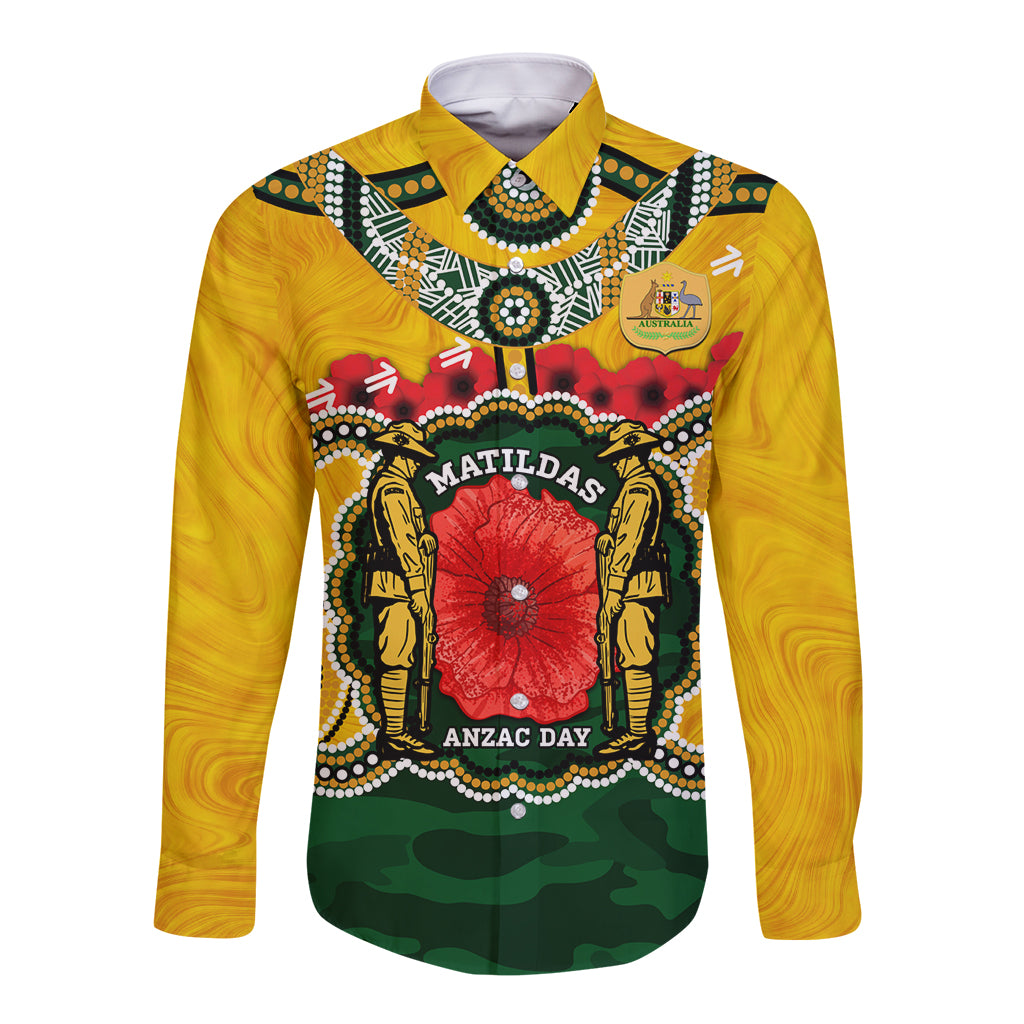 Matildas ANZAC Day 2024 Long Sleeve Button Shirt Australian Army We Will Remember Them Aboriginal Art