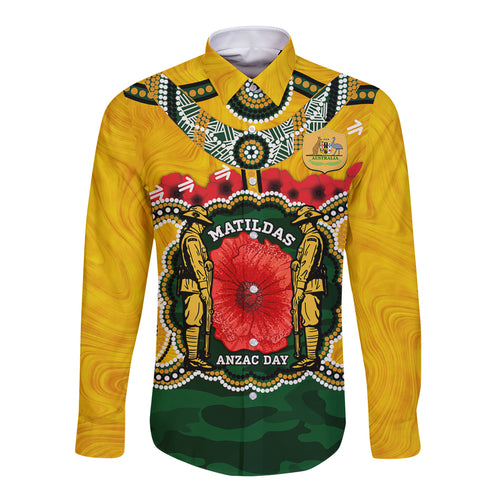 Matildas ANZAC Day 2024 Long Sleeve Button Shirt Australian Army We Will Remember Them Aboriginal Art