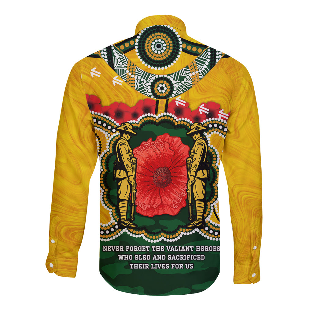 Matildas ANZAC Day 2024 Long Sleeve Button Shirt Australian Army We Will Remember Them Aboriginal Art