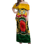 Matildas ANZAC Day 2024 Off Shoulder Maxi Dress Australian Army We Will Remember Them Aboriginal Art