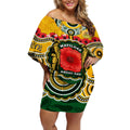 Matildas ANZAC Day 2024 Off Shoulder Short Dress Australian Army We Will Remember Them Aboriginal Art