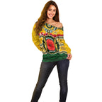 Matildas ANZAC Day 2024 Off Shoulder Sweater Australian Army We Will Remember Them Aboriginal Art