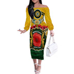 Matildas ANZAC Day 2024 Off The Shoulder Long Sleeve Dress Australian Army We Will Remember Them Aboriginal Art
