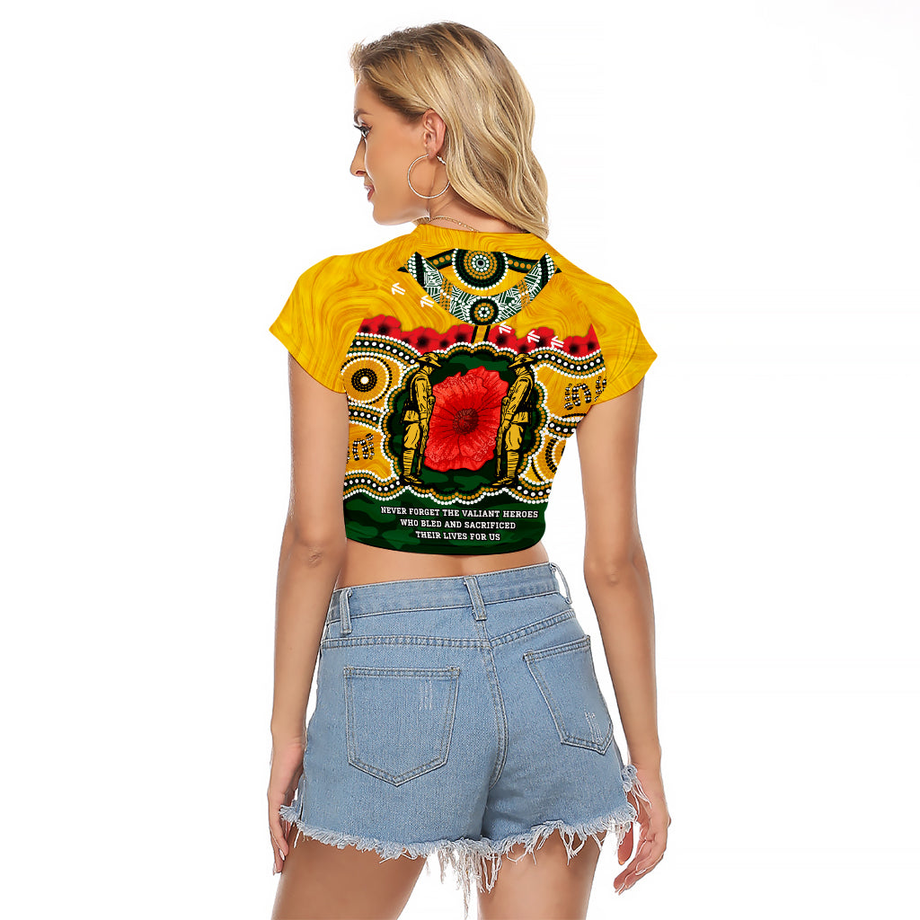 Matildas ANZAC Day 2024 Raglan Cropped T Shirt Australian Army We Will Remember Them Aboriginal Art