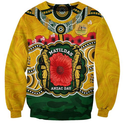 Matildas ANZAC Day 2024 Sweatshirt Australian Army We Will Remember Them Aboriginal Art