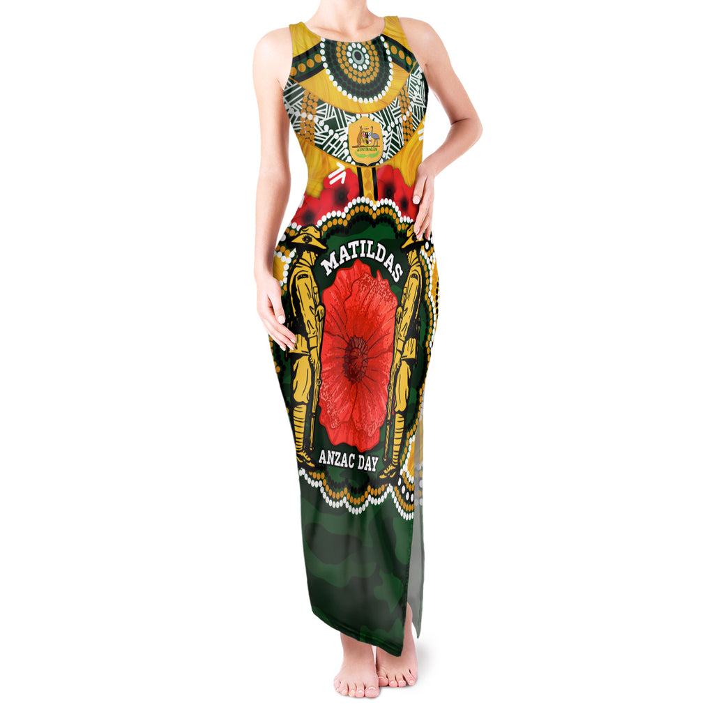 Matildas ANZAC Day 2024 Tank Maxi Dress Australian Army We Will Remember Them Aboriginal Art