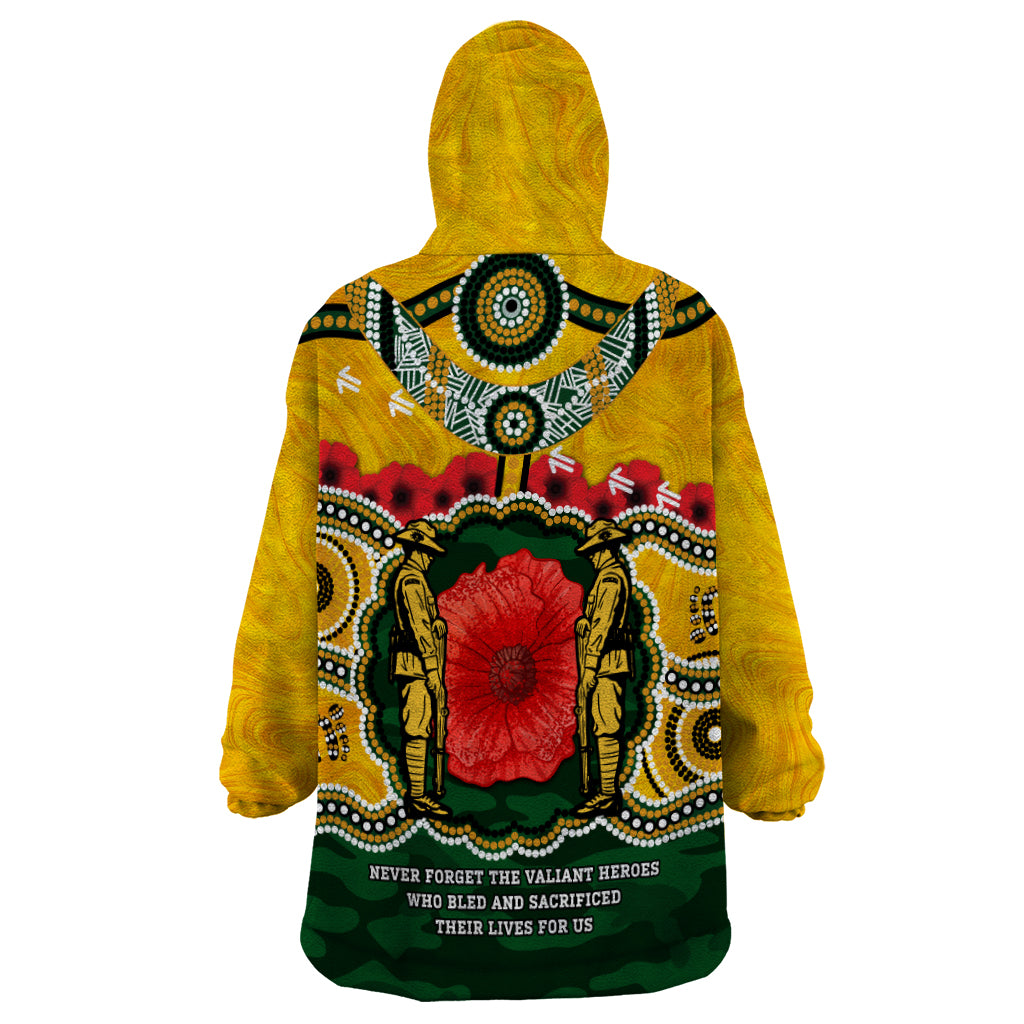 Matildas ANZAC Day 2024 Wearable Blanket Hoodie Australian Army We Will Remember Them Aboriginal Art