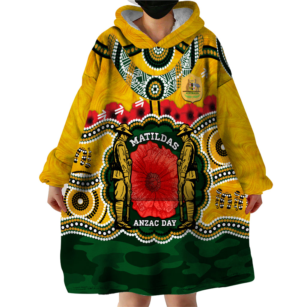 Matildas ANZAC Day 2024 Wearable Blanket Hoodie Australian Army We Will Remember Them Aboriginal Art