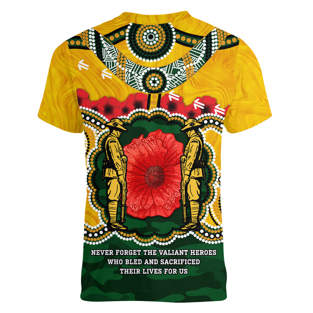 Matildas ANZAC Day 2024 Women V Neck T Shirt Australian Army We Will Remember Them Aboriginal Art