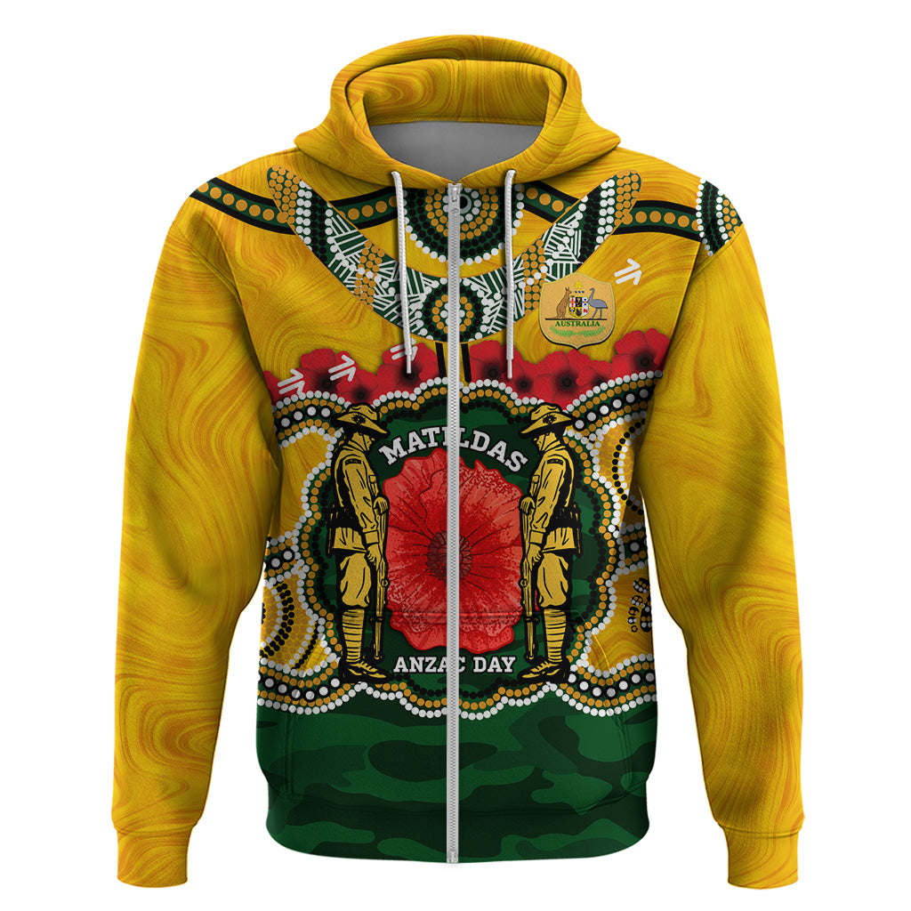 Matildas ANZAC Day 2024 Zip Hoodie Australian Army We Will Remember Them Aboriginal Art