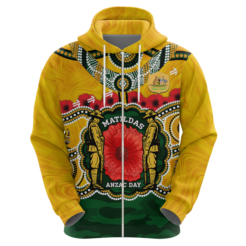 Matildas ANZAC Day 2024 Zip Hoodie Australian Army We Will Remember Them Aboriginal Art
