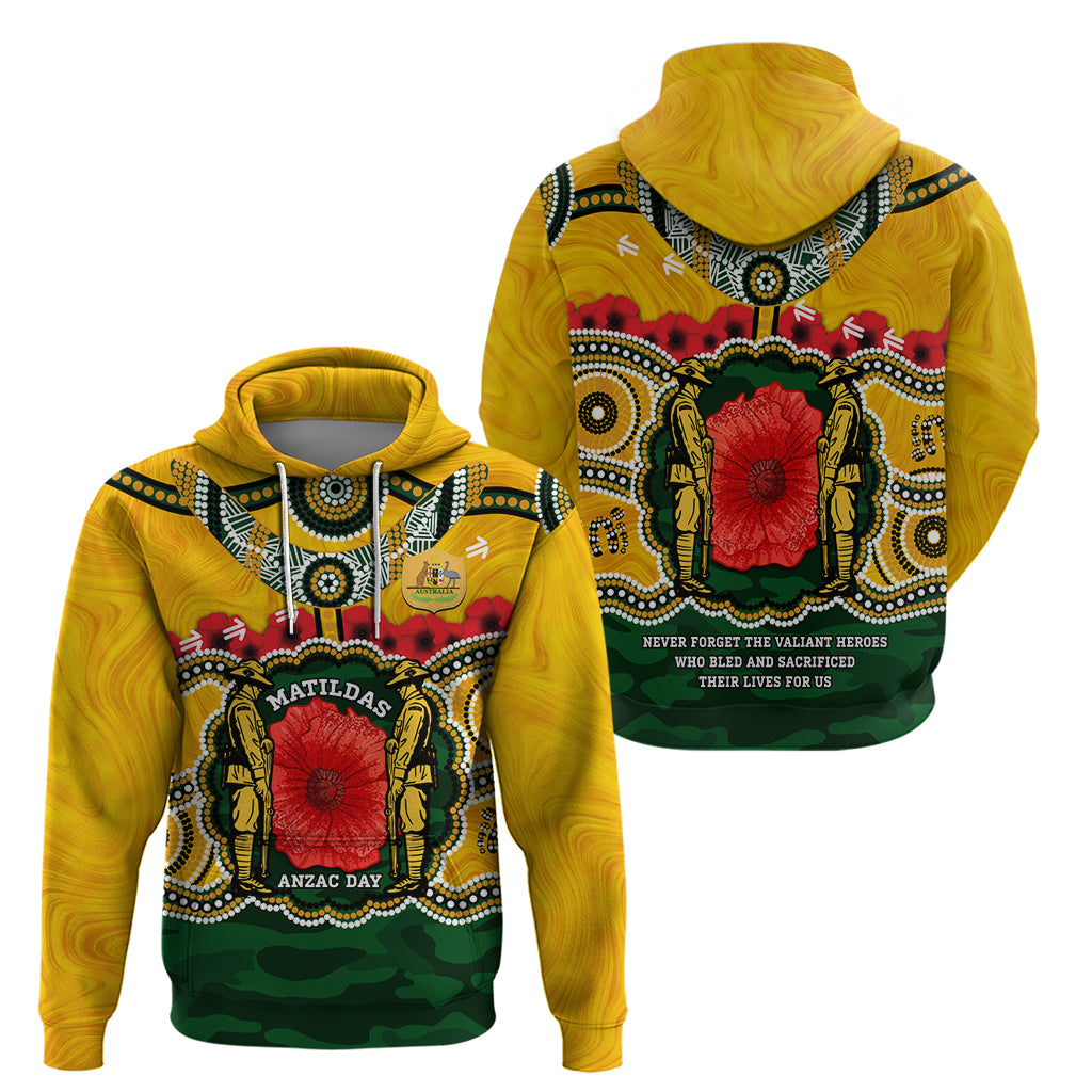 Matildas ANZAC Day 2024 Zip Hoodie Australian Army We Will Remember Them Aboriginal Art