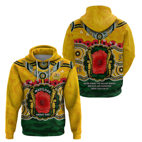 Matildas ANZAC Day 2024 Zip Hoodie Australian Army We Will Remember Them Aboriginal Art