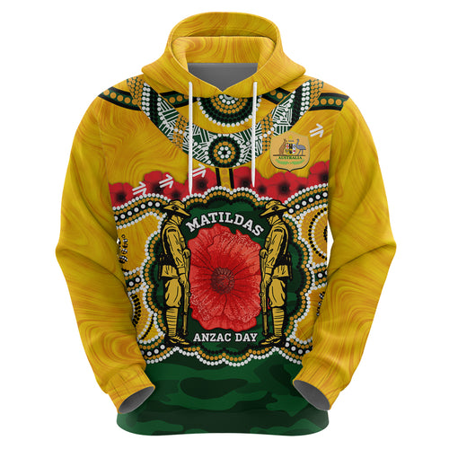 Matildas ANZAC Day 2024 Zip Hoodie Australian Army We Will Remember Them Aboriginal Art